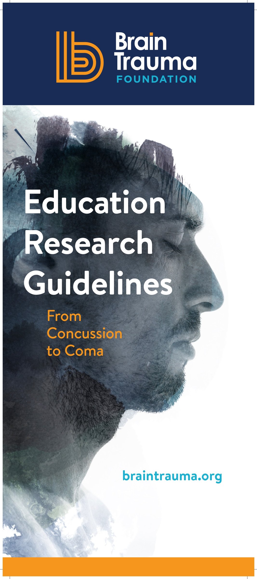 The conference banner: the logo on navy, a profile dissolving into ink, and Education, Research, Guidelines