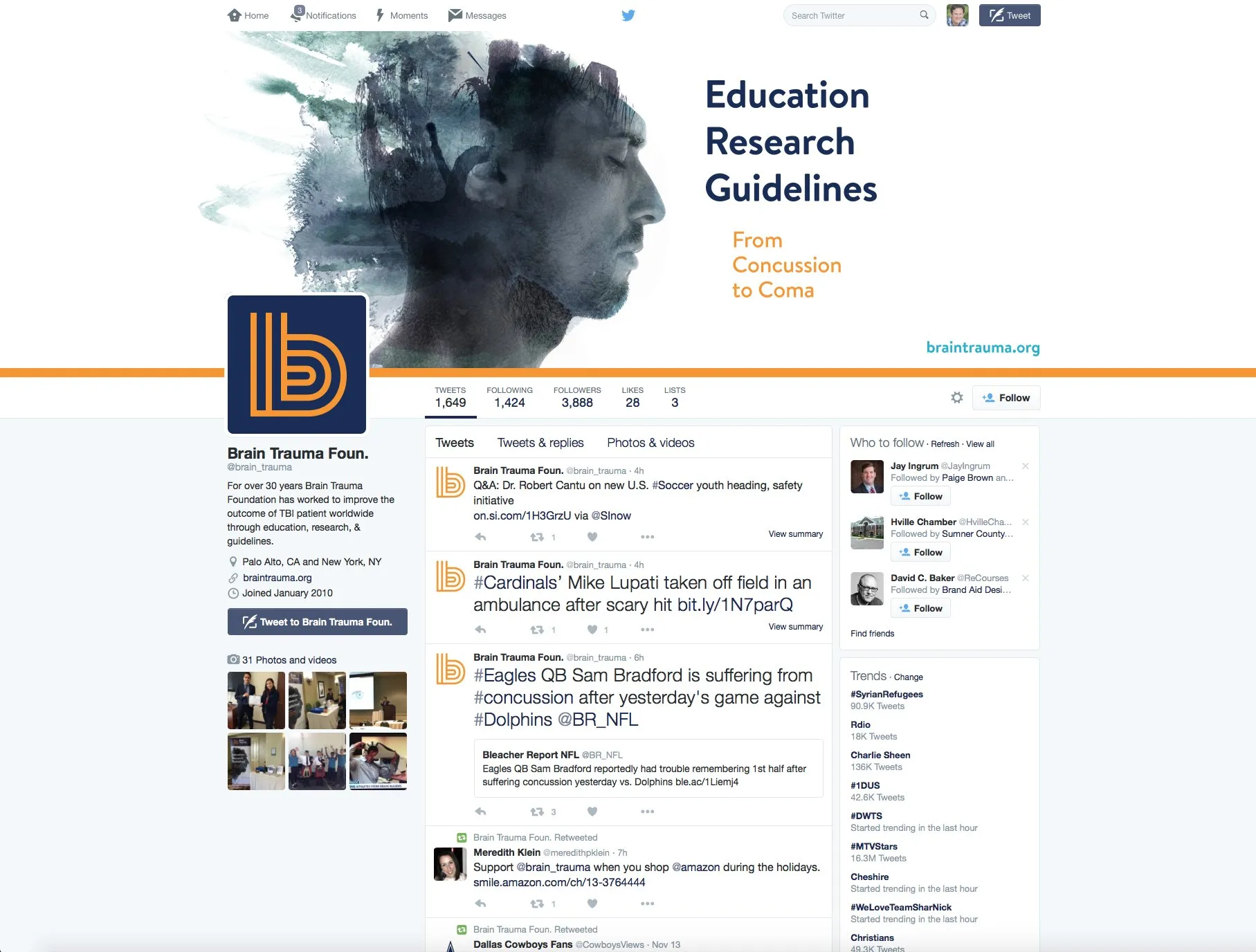 The foundation’s Twitter profile: the signature image in the cover and the b as the avatar